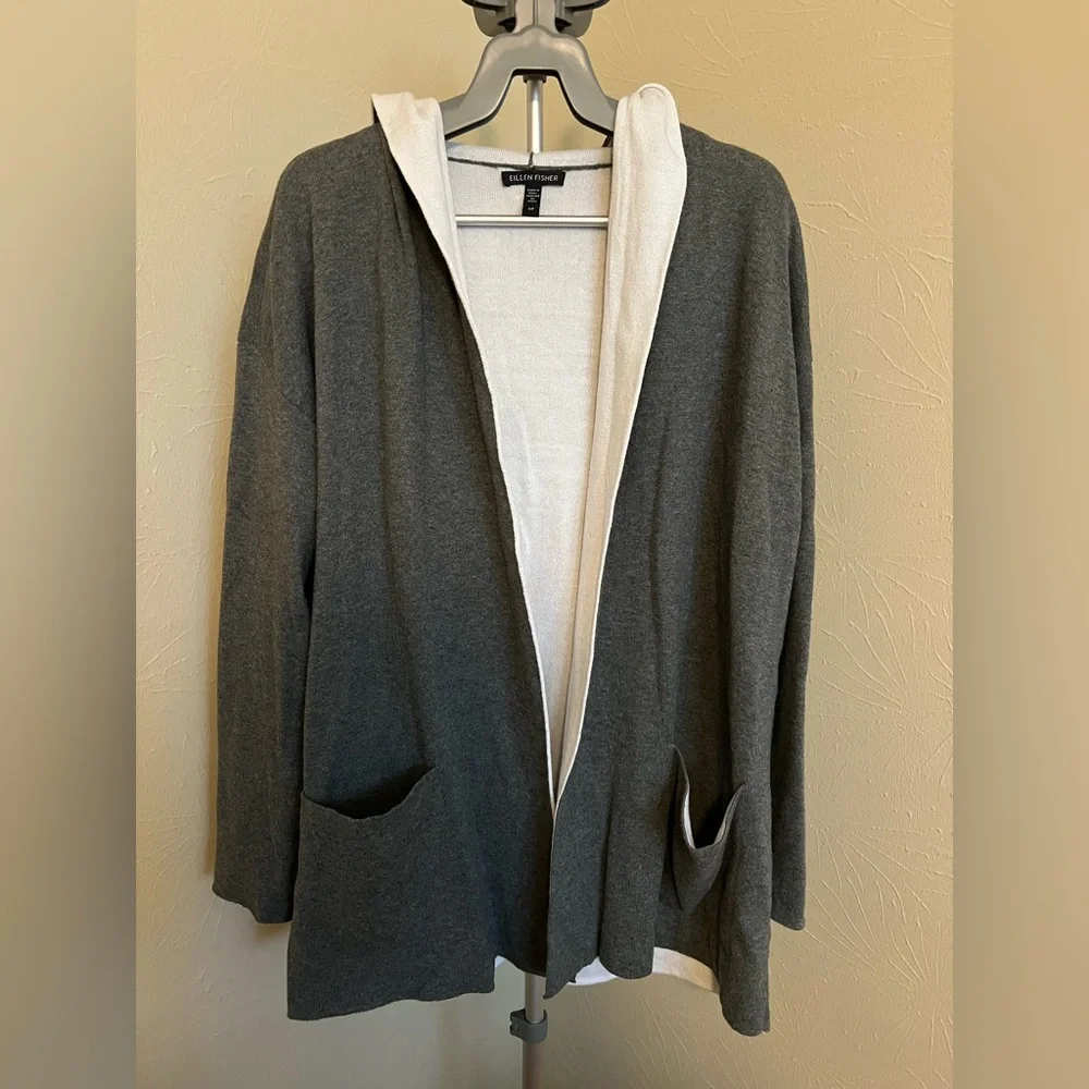 Eileen Fisher Cotton/TENCEL blend Gray Knit Cardigan (Small)